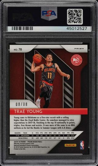 2018 Panini Prizm Choice Red Prizms Trae Young ROOKIE RC /88 78 PSA 9 MT (PWCC) 2