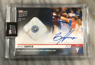 2019 Phillies Topps Now 690a Bryce Harper Autographed Base Relic Card 21/99