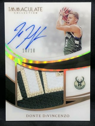 2018 - 19 Immaculate Donte Divincenzo Rpa Premium Patch Auto Gold /10 Bucks Rookie