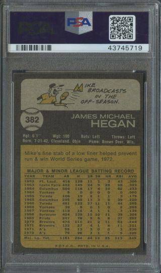 1973 Topps 382 Mike Hegan Oakland A ' s Athletics PSA 9 2