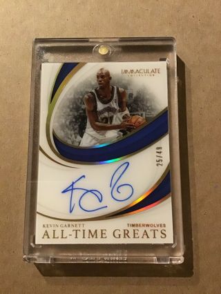 Kevin Garnett 2018 - 19 Immaculate All - Time Greats Acetate Auto On Card /49 Wolves
