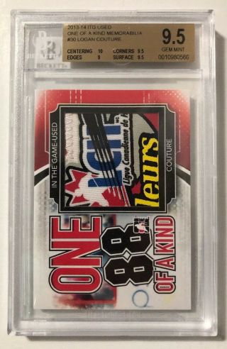 2013 - 14 Itg One Of A Kind Memorabilia 30 Logan Couture Patch 1/1 Bgs 9.  5