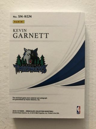 2018 - 19 Immaculate Kevin Garnett Sneaker Swatch Signatures Relic AUTO 08/10 2