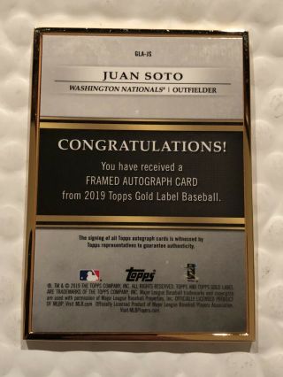 JUAN SOTO 2019 Topps GOLD LABEL RED PARALLEL GOLD FRAME AUTO 3/5 NATIONALS 3