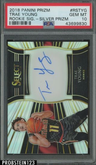 2018 - 19 Panini Select Silver Trae Young Hawks Rc Rookie Auto 32/199 Psa 10