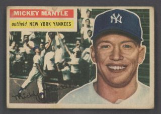 1956 Topps 135 Mickey Mantle York Yankees Hof Gray Back Vg