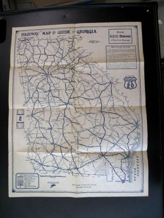 Scarce 1920s Highway Road Map Guide Georgia Atlanta Auburn Fayetteville Decatur