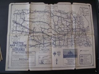 Scarce 1920s Highway Road Map Guide Nebraska Omaha Lincoln Kearney Grand Island