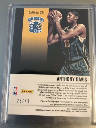 2012 - 13 Panini Limited Glass Cleaners Anthony Davis Auto Rookie Patch RC /49 2