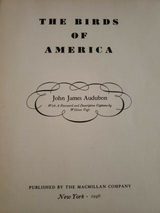 THE BIRDS OF AMERICA,  JOHN JAMES AUDUBON,  MACMILLAN,  1946,  5TH PRINTING 3