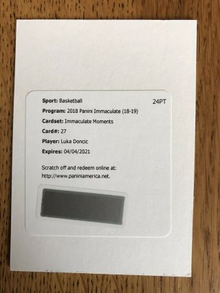 2018 - 19 Immaculate Luka Doncic Immaculate Moments Auto /99 Redemption Card 27