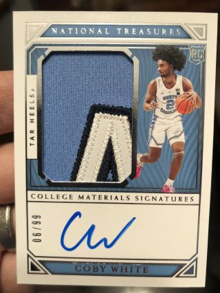 2019 National Treasures Coby White Rc Auto Rpa Rookie Patch 6/99 North Carolina