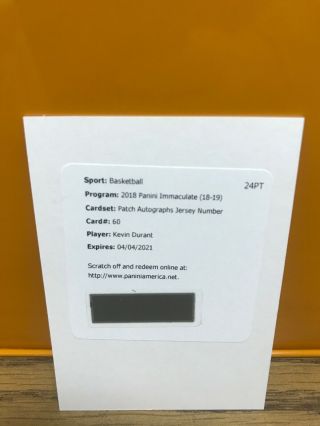Kevin Durant 2018 - 19 Immaculate Patch Auto Jersey Number Redemption