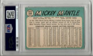 MICKEY MANTLE 1965 TOPPS 350 YORK YANKEES GRADED PSA 4 VG - EX 2