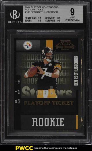 2004 Playoff Contenders Playoff Ticket Ben Roethlisberger Rc /50 Bgs 9 Mt (pwcc)