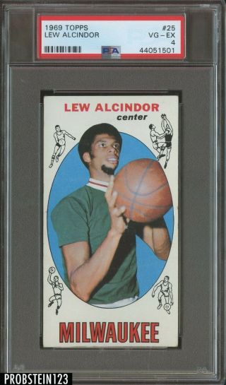 1969 Topps Basketball 25 Lew Alcindor Bucks Rc Rookie Hof Psa 4 Vg - Ex
