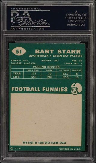 1960 Topps Football Bart Starr 51 PSA 8.  5 NM - MT,  (PWCC) 2