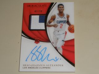 2018 - 19 Panini Immaculate Rookie Patch Auto Rc Rpa Shai - Gilgeous Alexander 83/99