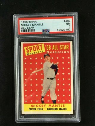 1958 Topps 487 Mickey Mantle As Psa 7