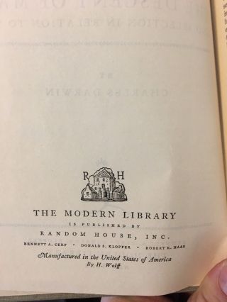 c1951 The Origin Of Species & Descent Of Man Charles Darwin Modern Library 3