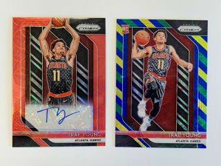 2 2018 - 19 Prizm Choice Trae Young Rc Red Autograph & Blue Yellow Green Refractor