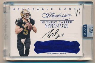 Drew Brees 2018 Panini Honors 2016 Flawless On Card Autograph Saints Auto Sp 1/1