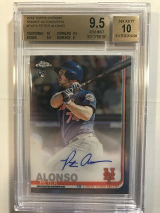 2019 Topps Chrome Peter Pete Alonso Rc Auto Bgs 9.  5/10 Gem Mets Roy W/10