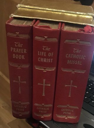 1954 Catholic Press 3 Book Set The Life Of Christ,  Prayer Book,  Catholic Missal
