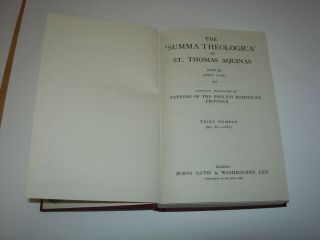 THE SUMMA THEOLOGICA OF ST THOMAS AQUINAS 1942 HB - VGC 3