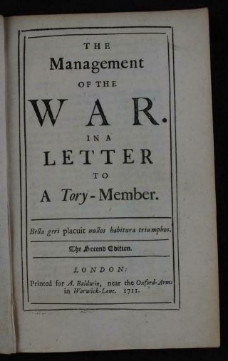 1711 Francis Hare,  War Of Spanish Succession,  Peace Treaty,  Letters Tory Member