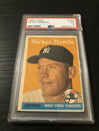 1958 Topps 150 - Mickey Mantle - Psa 3 Vg - Hof - York Yankees (7511)
