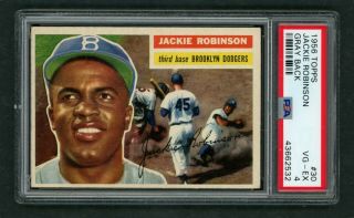 1956 Topps Baseball Card - 30 Jackie Robinson Gray Back,  Psa 4 Vg/ex