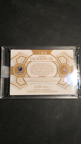 JAREN JACKSON JR.  2018 - 19 FLAWLESS ROOKIE PATCH AUTO /15 RUBY GAME 2