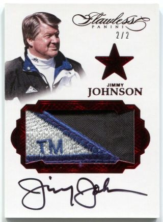 2016 Panini Flawless Jimmy Johnson Autograph Ruby 3 Color Logo Patch Auto 2/2