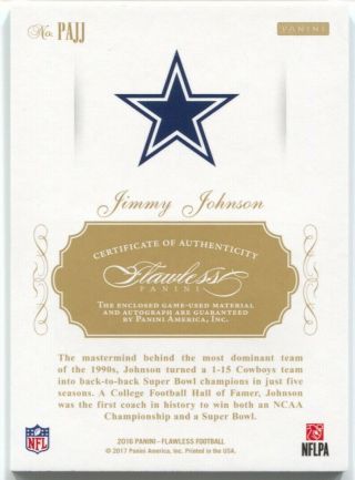2016 Panini Flawless Jimmy Johnson Autograph Ruby 3 Color Logo Patch Auto 2/2 2