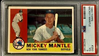 Mickey Mantle 1960 Topps 350.  PSA 3/Very Good Authentic Vintage Graded.  HOF 2