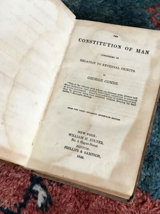 The Constitution of Man by George Combe Antique Leather 1846 Phrenology 3