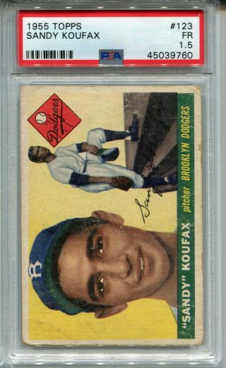 1955 Topps Baseball 123 Sandy Koufax Rookie Card Rc Psa 1.  5