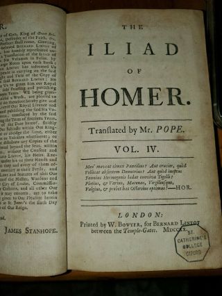 The Iliad Of Homer,  Translated By Alexander Pope,  I - Iv In One Volume 1736