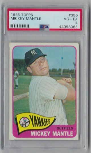 1965 Topps 350 Mickey Mantle Card Psa 4 Vg - Ex - Mickeys For Charity