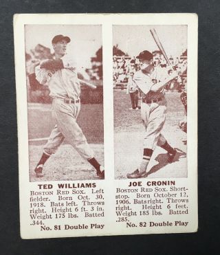 1941 Double Play Ted Williams & Joe Cronin Boston Red Sox Hof’ers Close To Ex