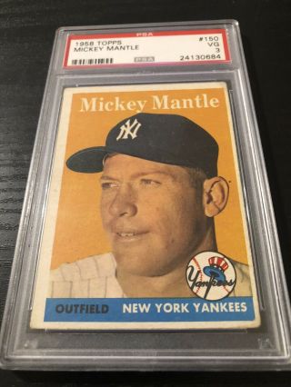 1958 Topps 150 - Mickey Mantle - Psa 3 Vg - Hof - Ny Yankees Superstar (0684)
