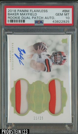 2018 Flawless Baker Mayfield Browns Rpa Rc Rookie Patch Auto /25 Psa 10