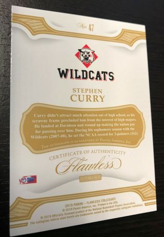 8/10 STEPHEN CURRY 2019 - 20 Flawless Gold Autograph Auto Warriors Davidson 2