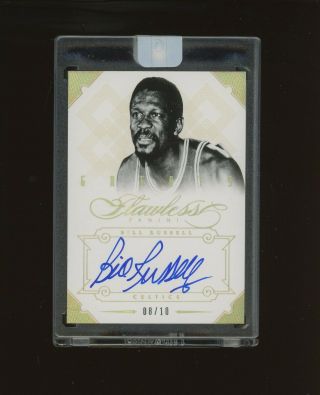 2012 - 13 Flawless Greats Gold Bill Russell Boston Celtics Hof On Card Auto 8/10
