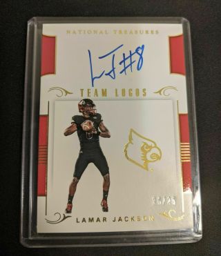 2018 Lamar Jackson National Treasures Team Logos Rc Rookie Card /25 Go Ravens