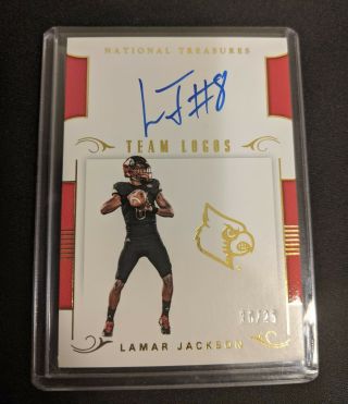 2018 Lamar Jackson National Treasures Team Logos Rc Rookie Card /25 Mvp?