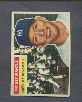 1956 Topps 135 Mickey Mantle Yankees Hof Back W/ Glue & Stain On Back