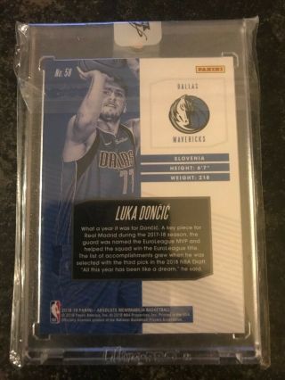 Luka Doncic Rookie Absolute Memorabilia 2018 - 2019 RC SP 2