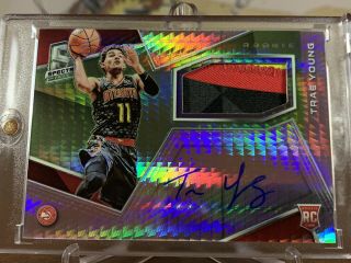 2018 - 19 Spectra Trae Young Rookie Patch Auto Rpa Rc Jersey Autograph /49 Green